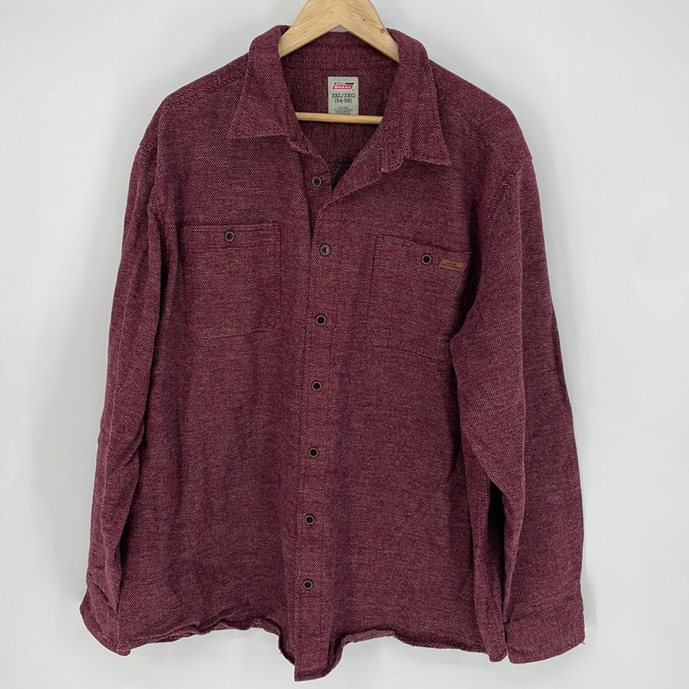 DICKIES heavy weight long sleeve button up shackett burgundy red size 3XL men's